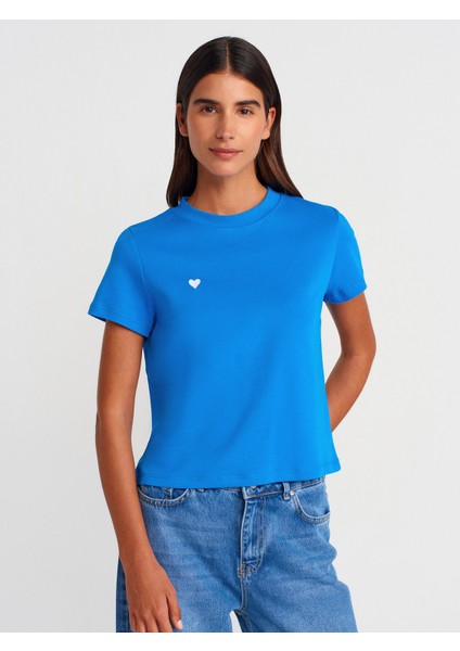 30584 Bisiklet Yaka Pamuklu T-Shirt-Bebe Mavi