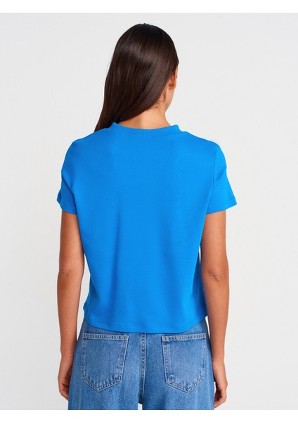 30584 Bisiklet Yaka Pamuklu T-Shirt-Bebe Mavi