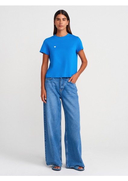 30584 Bisiklet Yaka Pamuklu T-Shirt-Bebe Mavi