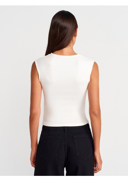 21054 Büzgülü Basic T-Shirt-Ekru fiyatları