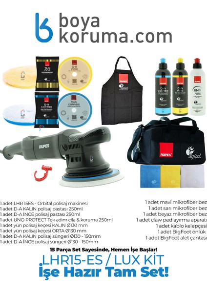 LHR15ES/LUX Orbital Polisaj Makinesi Set - Işe Hazır Paket