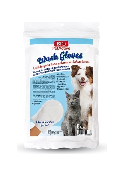 Pet Active Wash Gloves Kuru Yıkama Ve Bakım Kesesi 8 Adet