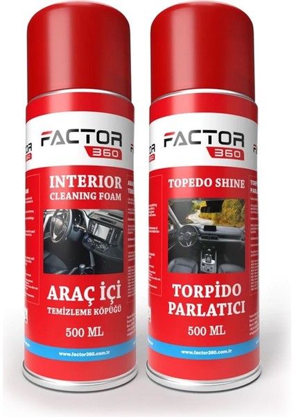 FACTOR360 Araç Içi Temizleme Köpüğü 500ML - Torpido Parlatıcı Sprey 500ML Avantajlı Paket