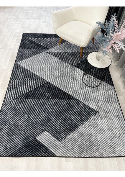 Gri Renk Geometrik Desen Kaymaz Taban Yolluk Halı modelleri