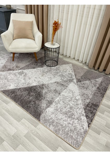 Bej Renk Geometrik Desen Kaymaz Taban Yolluk Halı modelleri