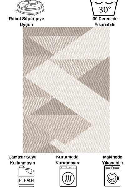 Bej Renk Geometrik Desen Kaymaz Taban Yolluk Halı indirimleri