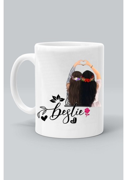 Bestie En Iyi Arkadaş Tasarım Baskılı Beyaz Kupa Bardak