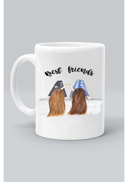 Best Friends En Yakın Arkadaşlar Tasarım Baskılı Beyaz Kupa Bardak