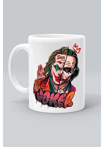 Süper Kahraman Karakter Joker Baskılı Beyaz Kupa Bardak