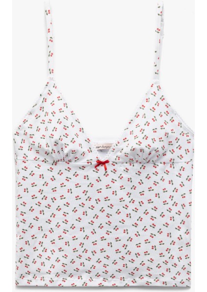 Pamuklu Ince Askılı Kiraz Baskılı Pijama Üstü