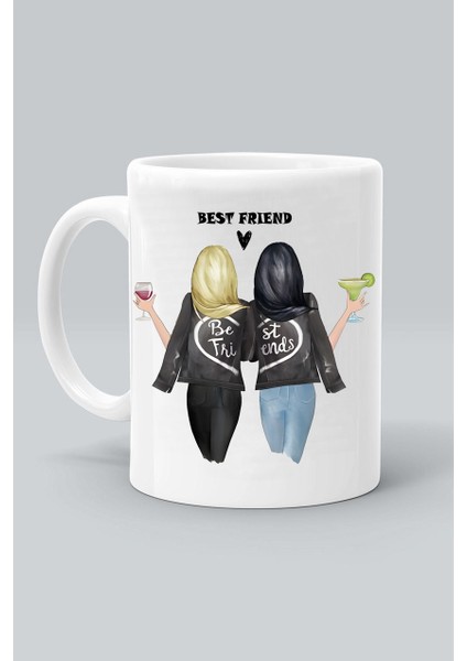 Best Friend En Iyi Arkadaş Tasarım Baskılı Beyaz Kupa Bardak