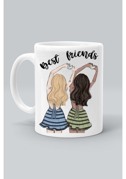 En Yakın Arkadaşlar Best Friends Tasarım Baskılı Beyaz Kupa Bardak