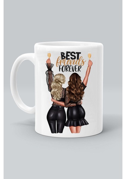 Best Friends Forever Sonsuza Dek En Iyi Arkadaşlar Tasarım Baskılı Beyaz Kupa Bardak