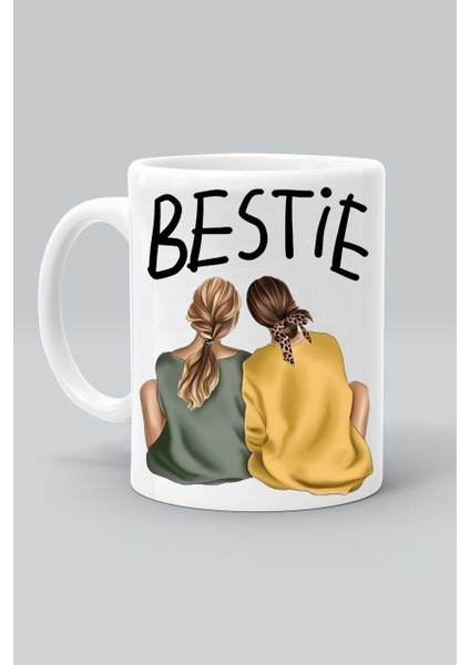 Bestie En Iyi Arkadaş Baskılı Beyaz Kupa Bardak
