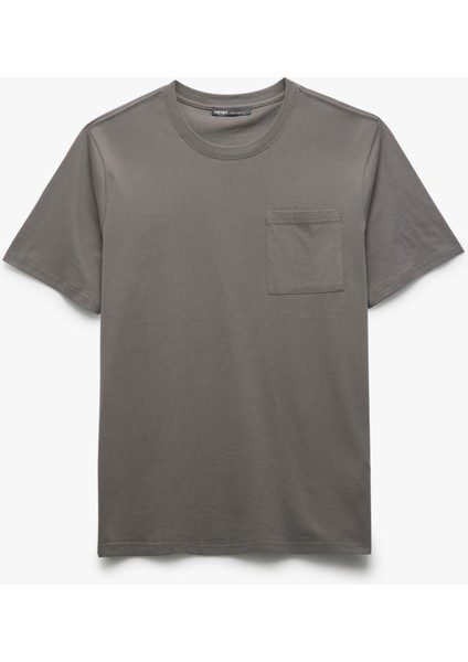 Bisiklet Yaka Cepli Regular Fit Pamuklu Kısa Kollu Erkek Basic Tişört