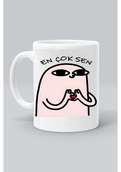 En Çok Sen Kalp Sevgililer Günü Baskılı Beyaz Kupa Bardak