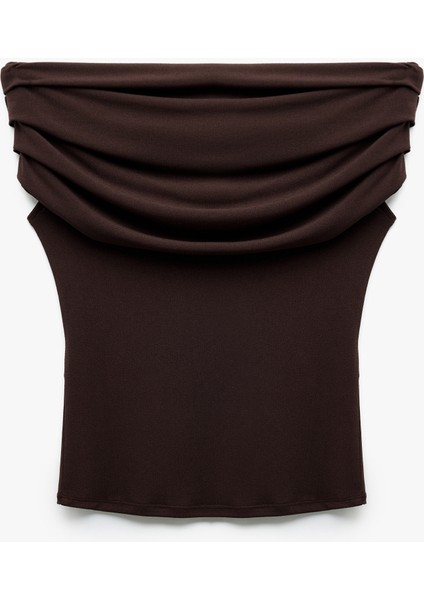 Krep Kumaş Drape Detaylı Straplez Bluz