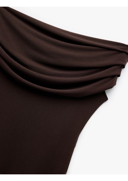 Krep Kumaş Drape Detaylı Straplez Bluz