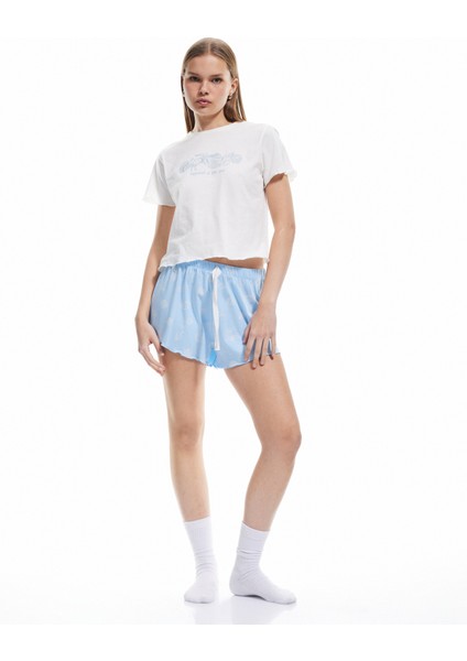 Pamuklu Kısa Kollu Baskılı Şort Pijama Takımı