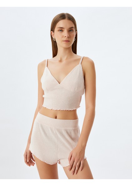 Viskon Fitilli Mini Şort Pijama Altı