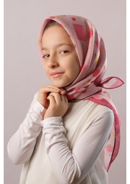 Şarabi Dijital Baskılı Çocuk Tesettür Eşarp Pamuk Polyester Şemsiye Desenli 6002_08