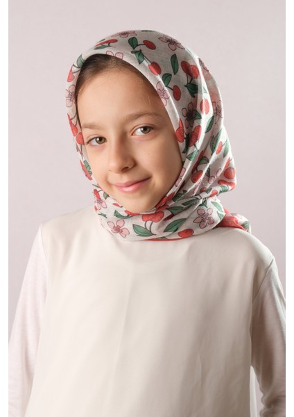 Pembe Dijital Baskılı Çocuk Tesettür Eşarp Pamuk Polyester Çilek Desenli 6001_04