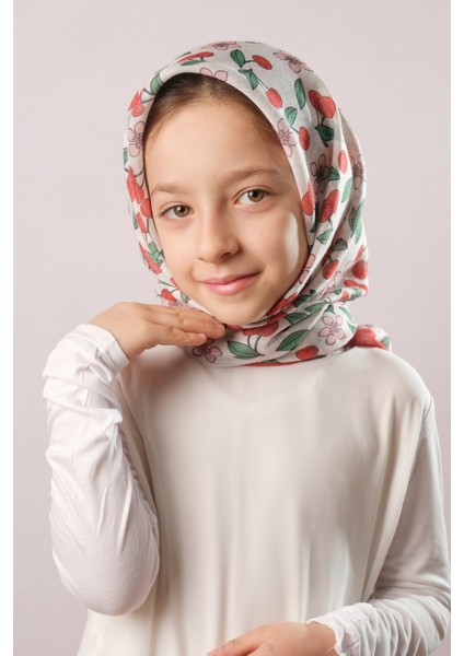 Pembe Dijital Baskılı Çocuk Tesettür Eşarp Pamuk Polyester Çilek Desenli 6001_04