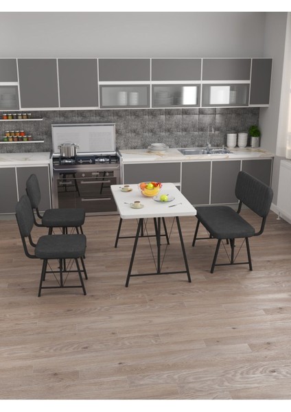 Hayat 70 x 110 Beyaz Mutfak Masası, Mutfak Masası Takımı, Yemek Masası, 2 Sandalye 1 Bench - Antrasit modelleri