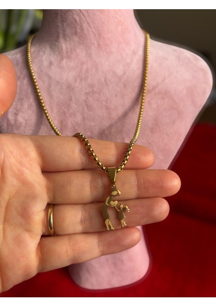 Anneler Günü Anne Kız Figürlü Full Çelik Kararmaz Kolye