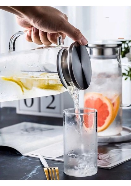 Paslanmaz Kapaklı Filtreli Cam Sürahi 1.8lt Borosilikat