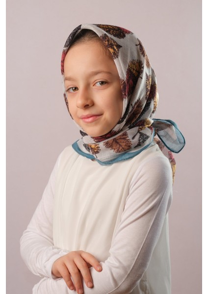 Gül Kurusu Dijital Baskılı Çocuk Tesettür Eşarp Pamuk Polyester Papatya Desenli 6003_18