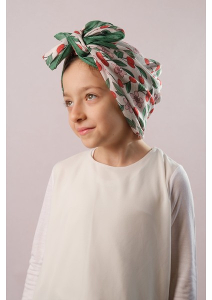 Pembe Dijital Baskılı Çocuk Tesettür Eşarp Pamuk Polyester Çilek Desenli 6001_04