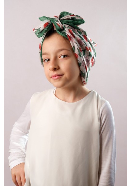 Pembe Dijital Baskılı Çocuk Tesettür Eşarp Pamuk Polyester Çilek Desenli 6001_04