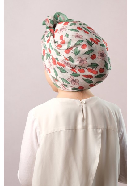 Pembe Dijital Baskılı Çocuk Tesettür Eşarp Pamuk Polyester Çilek Desenli 6001_04