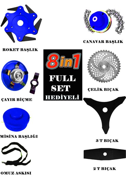 German X-Still 8 İN 1 Metal Şanzuman Yan Tipi Ot Çim Çalı Çayı Biçme Tırpanı Aparat Hediyeli