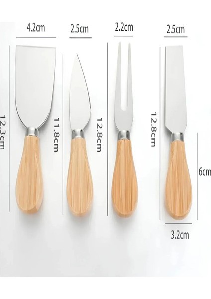 Ahşap Bambu Saplı Çelik 4’ Lü Çatal Bıçak Spatula Seti fiyatları