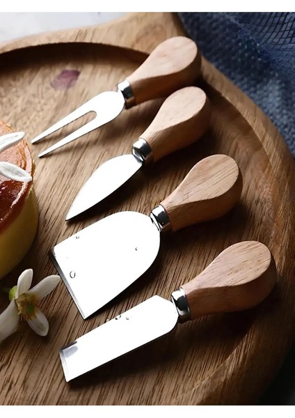 Ahşap Bambu Saplı Çelik 4’ Lü Çatal Bıçak Spatula Seti modelleri