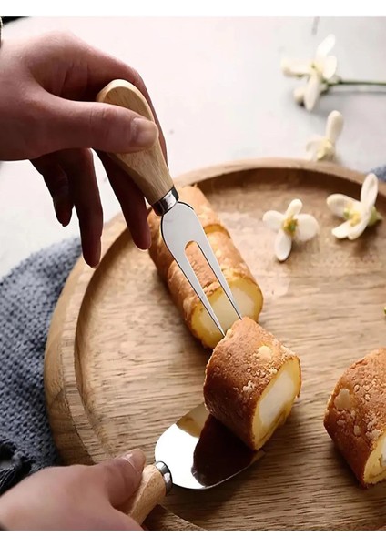 Ahşap Bambu Saplı Çelik 4’ Lü Çatal Bıçak Spatula Seti fırsatları