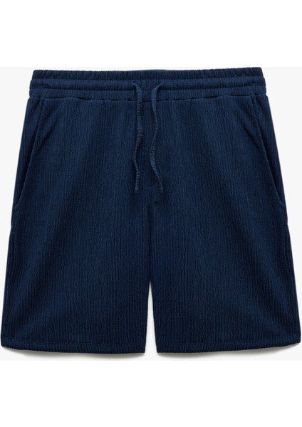 Dokulu Oversize Bermuda Beli Bağcıklı Spor Şort