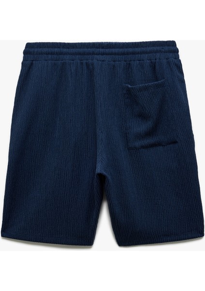 Dokulu Oversize Bermuda Beli Bağcıklı Spor Şort