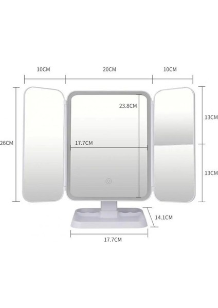 ® 2 Kapaklı,3 Farklı Dokunmatik LED Ayarlı USB Şarj ile Şarj Olabilen Makyaj Aynası