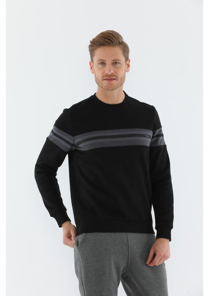 Regular Erkek Bisiklet Yaka Uzun Kol Siyah Sweatshirt 20198