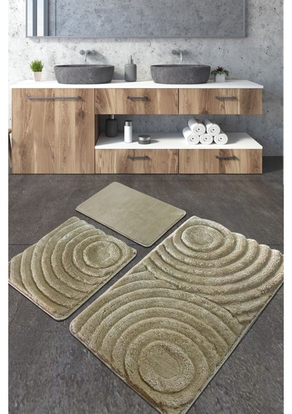 Wave Taş 3'lü Set Banyo Halısı Akrilik