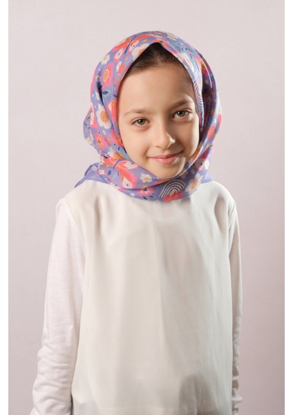 Gül Kurusu Dijital Baskılı Çocuk Tesettür Eşarp Pamuk Polyester Papatya Desenli 6003_18