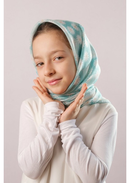 Gül Kurusu Dijital Baskılı Çocuk Tesettür Eşarp Pamuk Polyester Papatya Desenli 6003_18