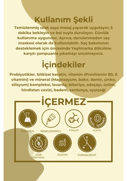 Doğal Dökülme Karşıtı Saç Kremi -Hızlı Saç Uzatan Formül -Bitkisel Keratin -Probiyotikli