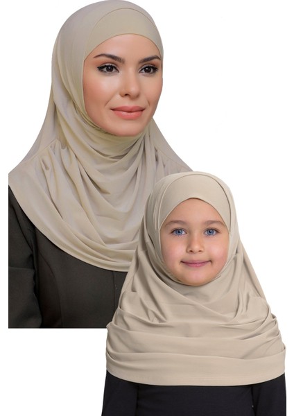 Haki Pratik Anne Kız Kombin Tesettür Eşarp Sandy Kendinden Boneli 129078_09