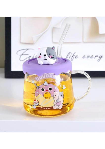 Renkli Hayvan Figürlü Silikon Kapaklı Pipetli Cam Kupa fırsatları