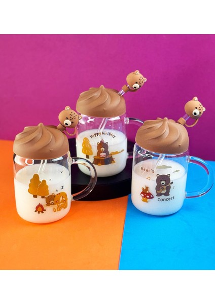 Sevimli Ayı Figürlü Silikon Kapaklı Pipetli Cam Kupa fiyatları