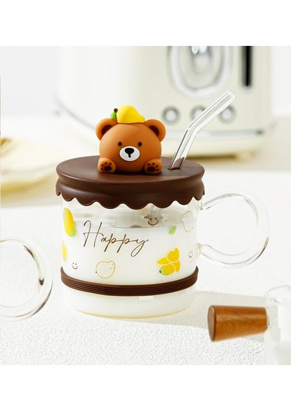 Sevimli Hayvan Figürlü Silikon Kapaklı Pipetli Cam Kupa fiyatları